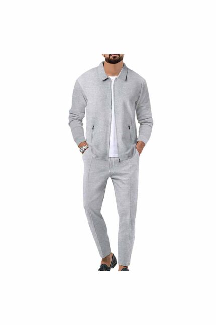 Conjunto Casual Chaqueta y Pantalon Liso Gris